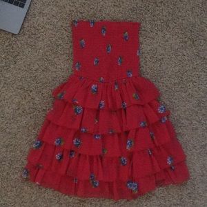 Red ruffled floral dress